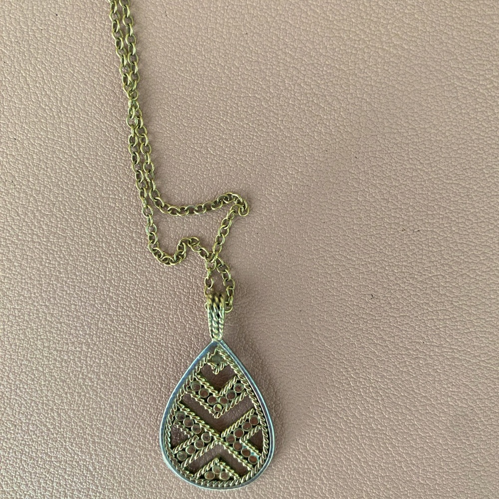 Anna Beck drop necklace, reversible w/adjustable chain. Gold/silver